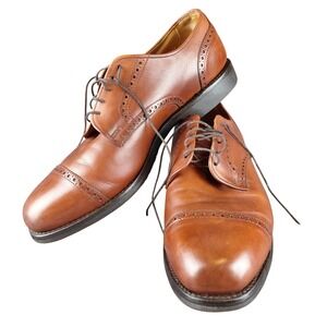 Allen Edmonds Men 11.5 D Tan Leather Cap Toe Brogue Derby Shoes Vibram Gumlite